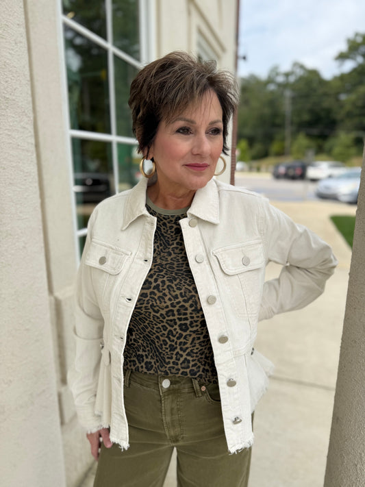 Washed Vintage Ivory Corduroy Peplum Jacket
