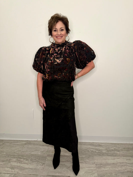 Black Long Suede Skirt