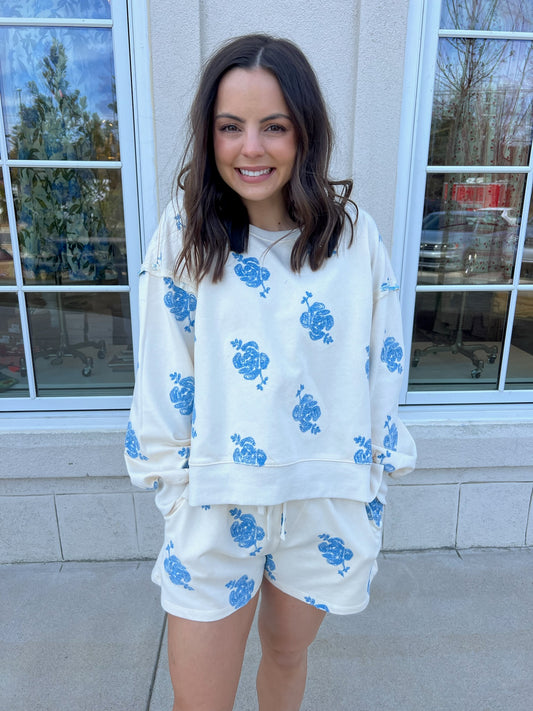 Vintage Cream Embroidered Sweatshirt Set