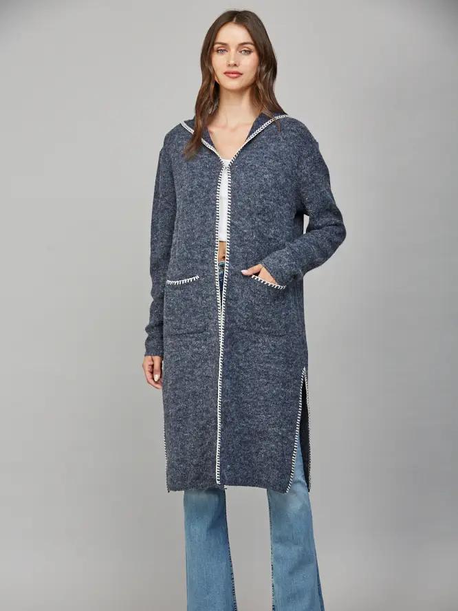 Dusty Navy Whipstitch Edge Cardigan