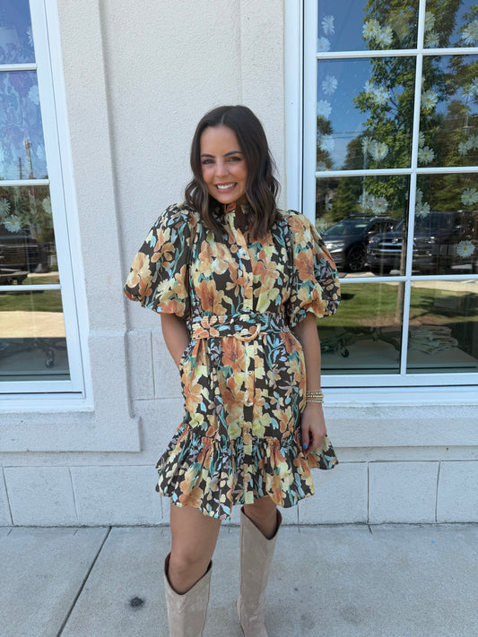 Brown Romantic Ruffle Mini Dress