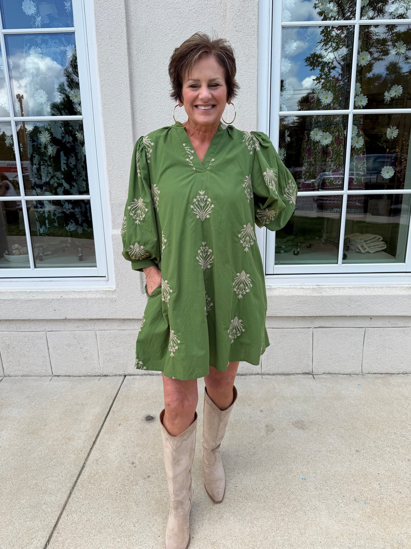 Olive and Tan Puff Sleeve Mini