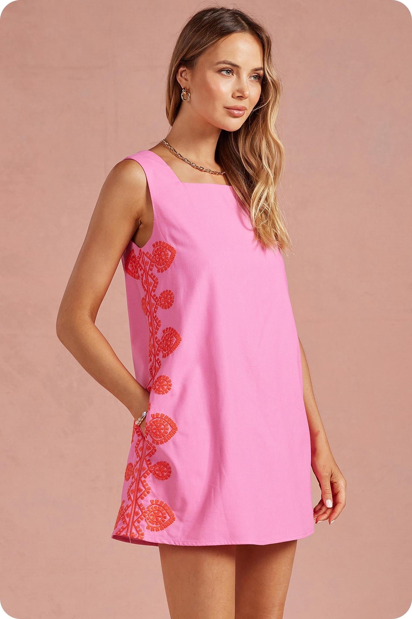 Bubblegum and Orange Embroidery Detailed Mini