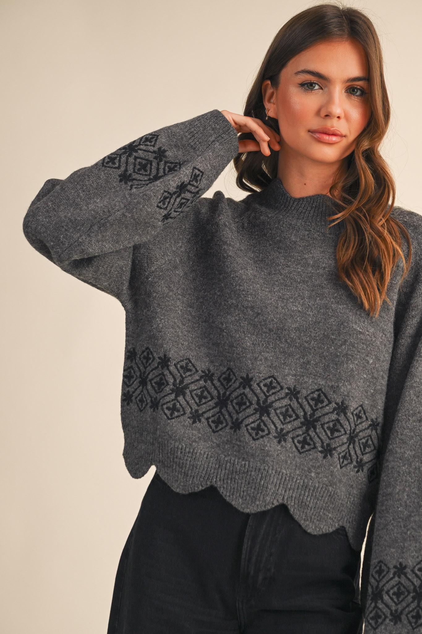 Charcoal on Charcoal Scalloped Sweater