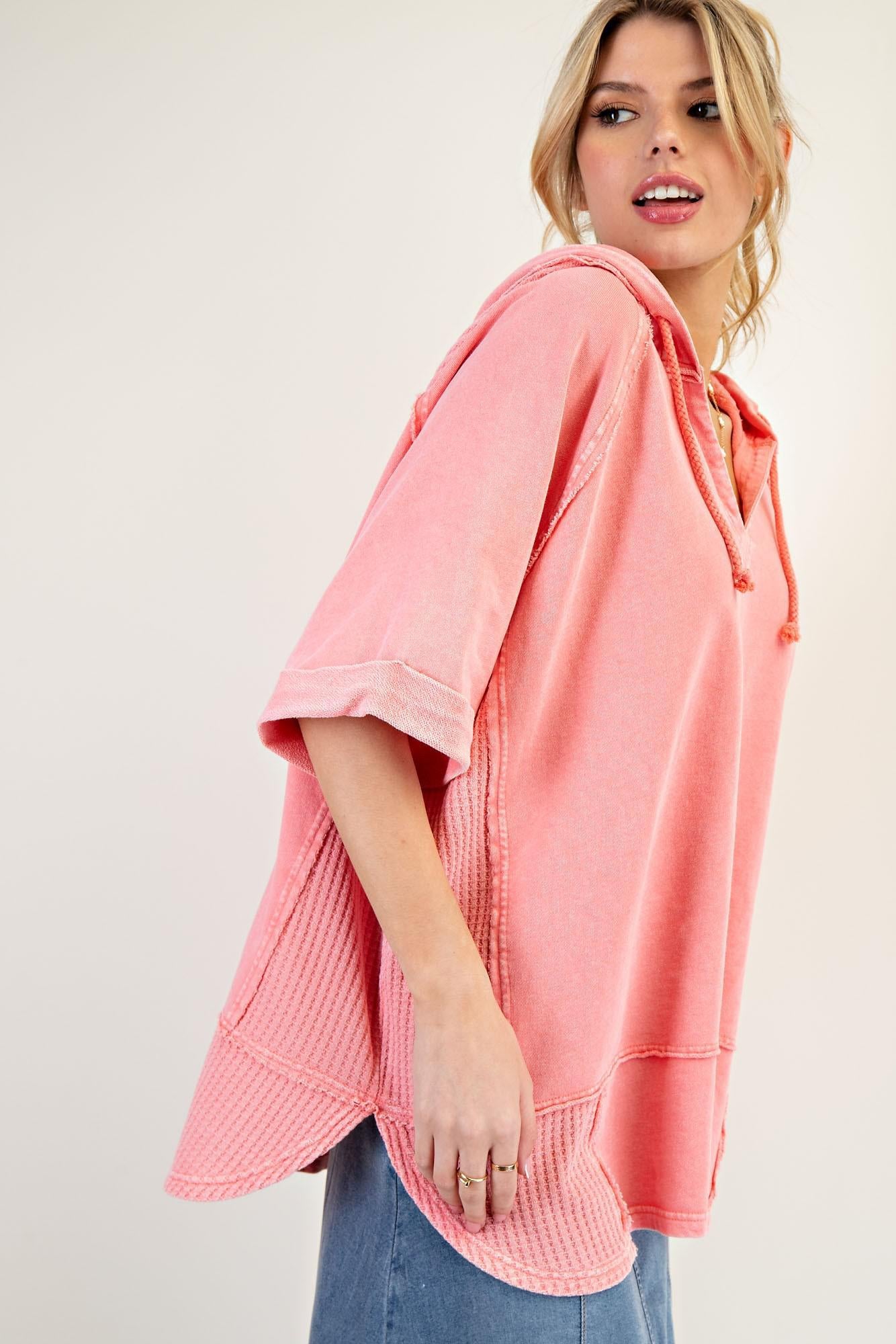 Coral Pink Thermal Mix Terry Pullover