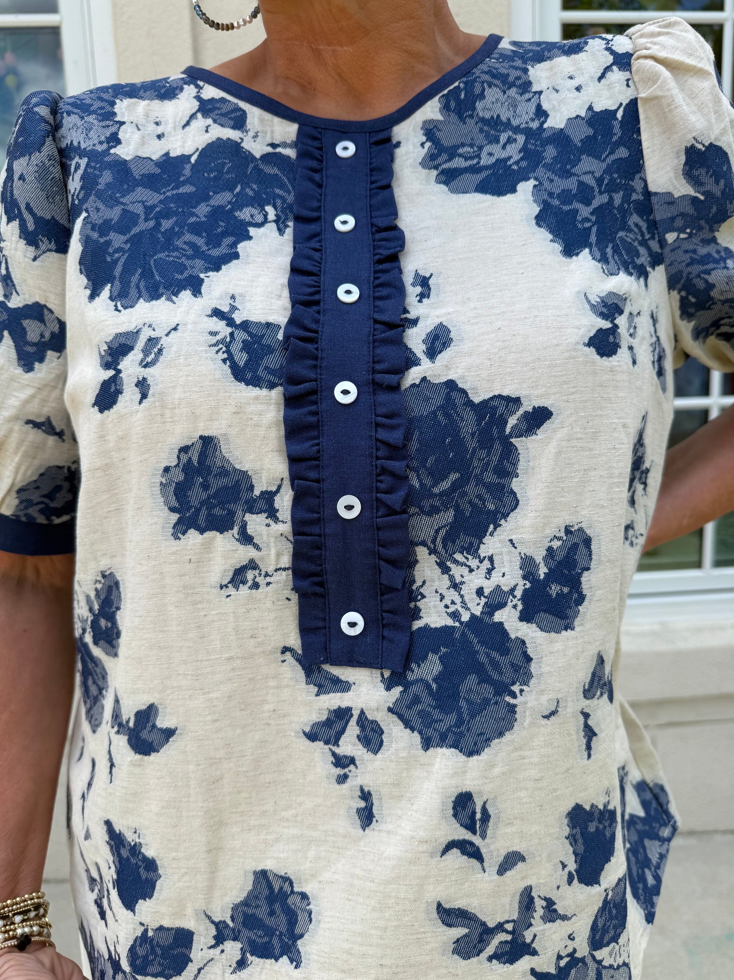 Blue Floral Jacquard Top