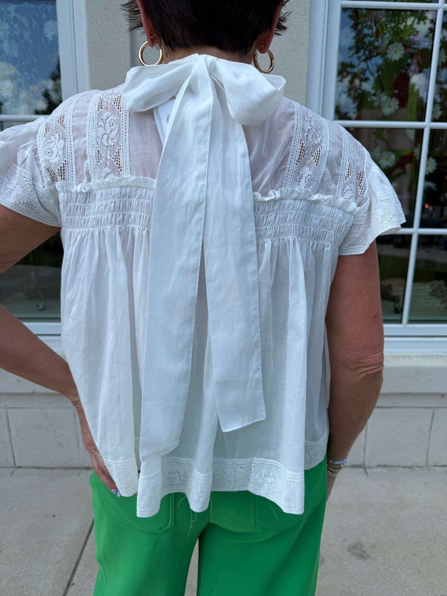 Off White Ruffled Bow Top
