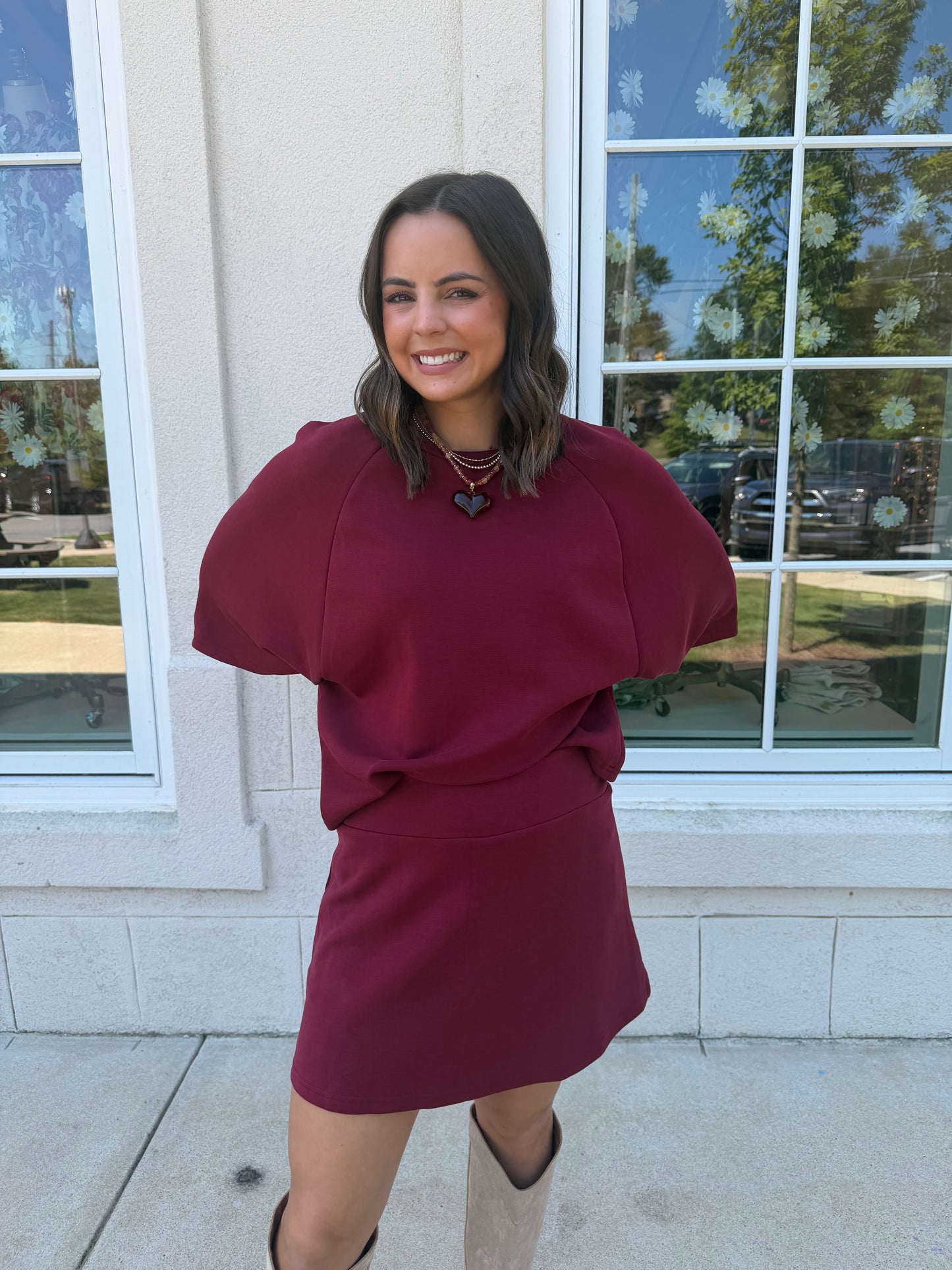 Burgundy SpaceKnit Skort Set