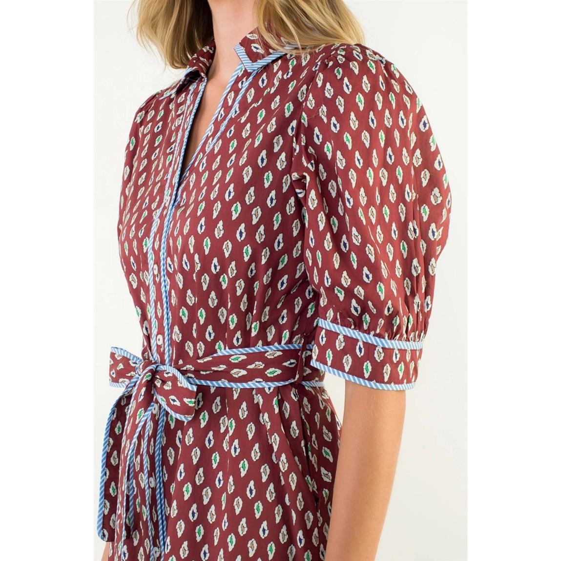 Burgundy Printed Midi Dress