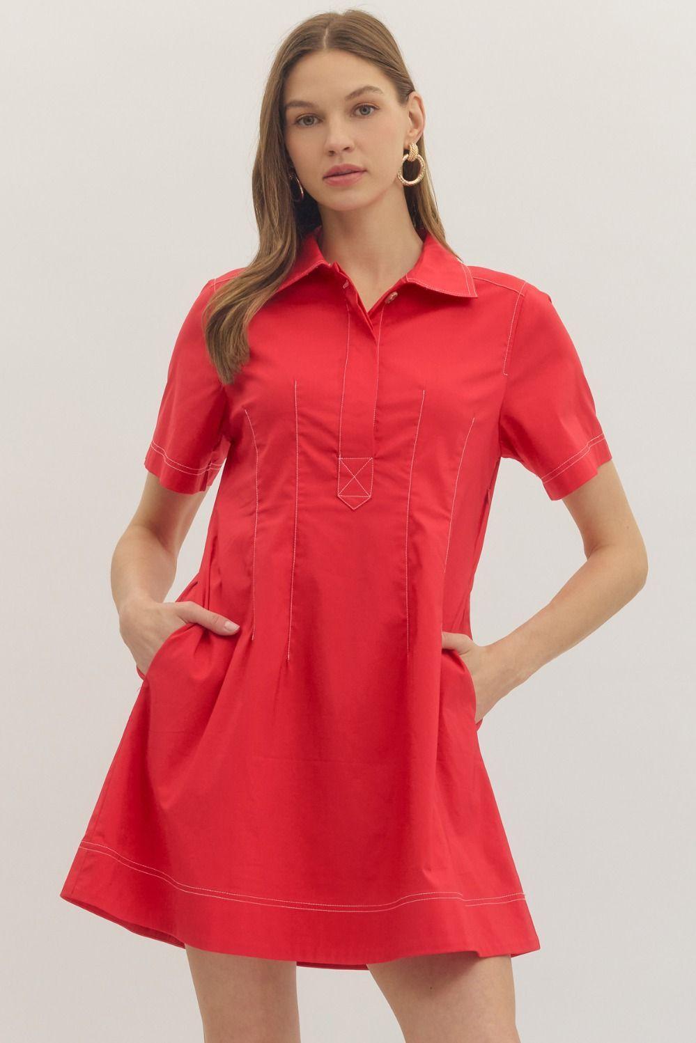 Red with White Stitch Detail Mini