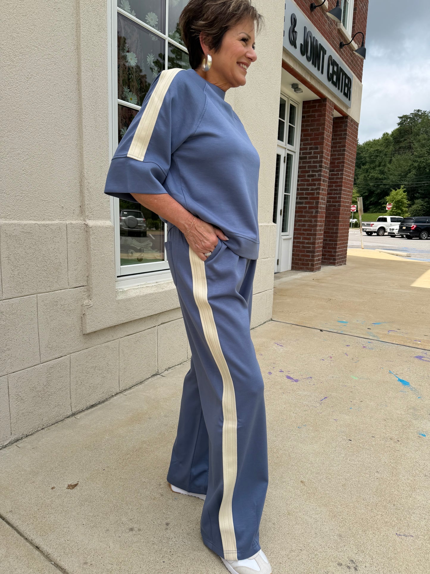 Dusty Blue Scuba Pants Set