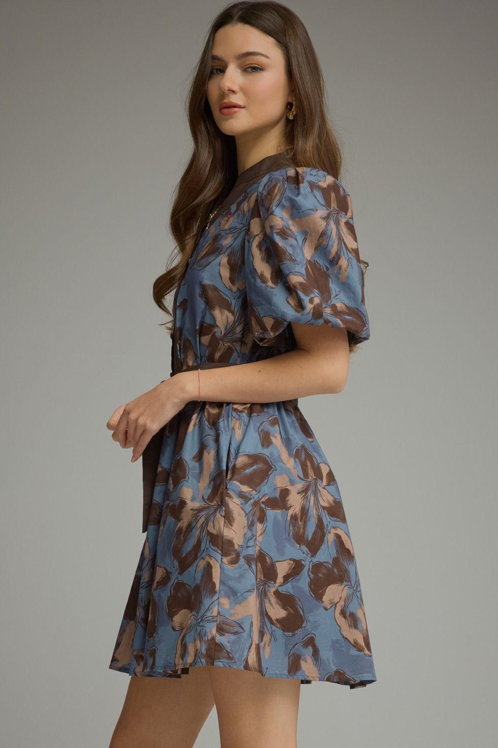 Brown Floral Mini Dress