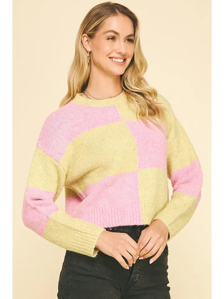 Yellow and Pink Colorblock Sweater