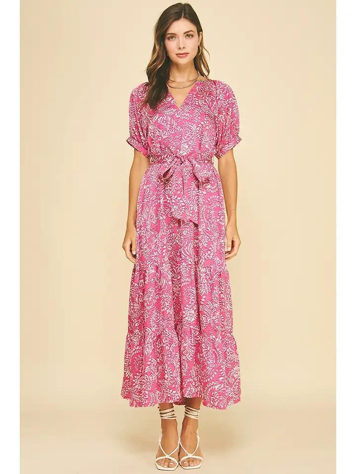 Magenta Damask Printed Maxi