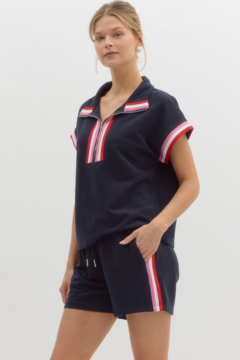 Navy Ribbed Jersey Knit Set