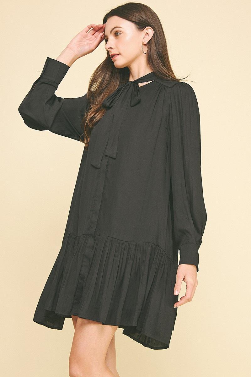 Black Neck Tie Mini Dress