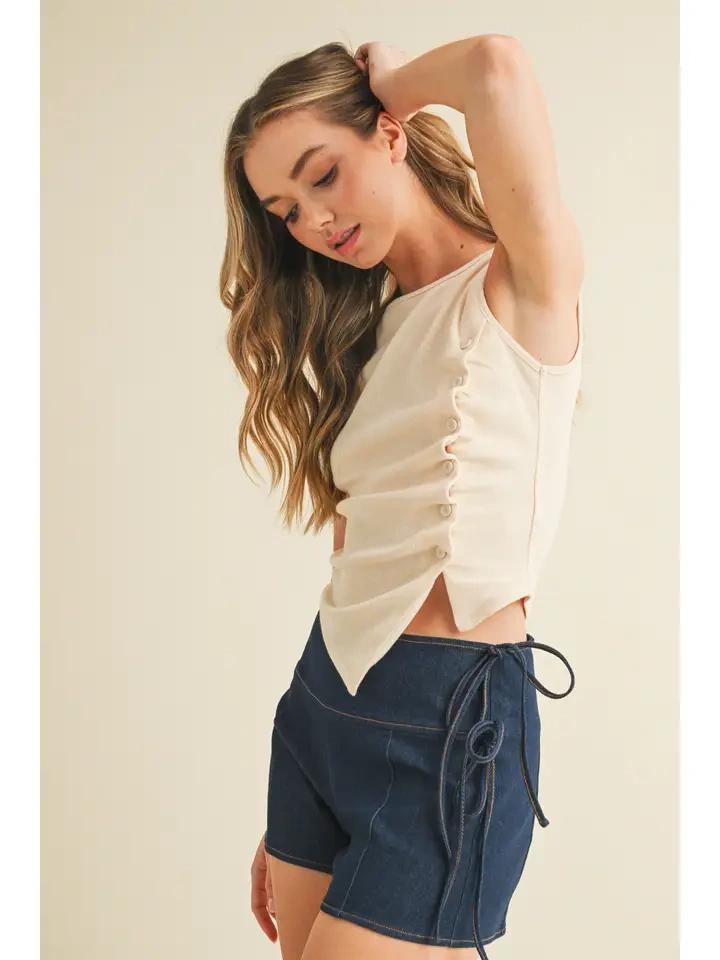 Cream Asymmetrical Knit Tank