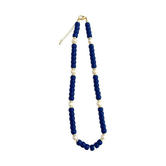 Victory Navy Pearl Necklace
