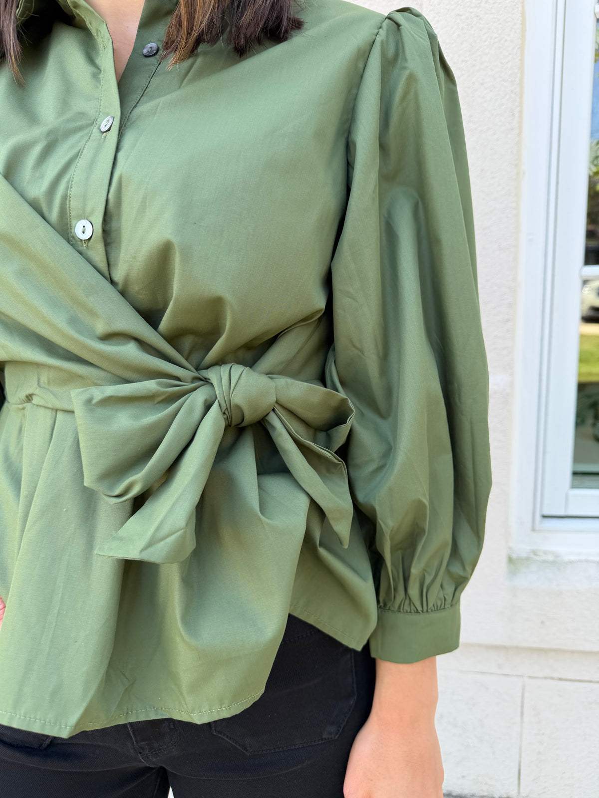Olive Peplum 3/4 Length Sleeve Top