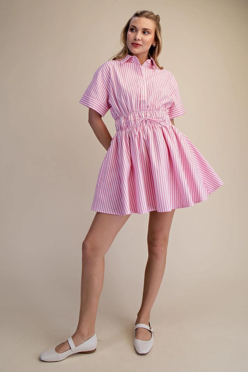 Pink and White Striped Mini Dress