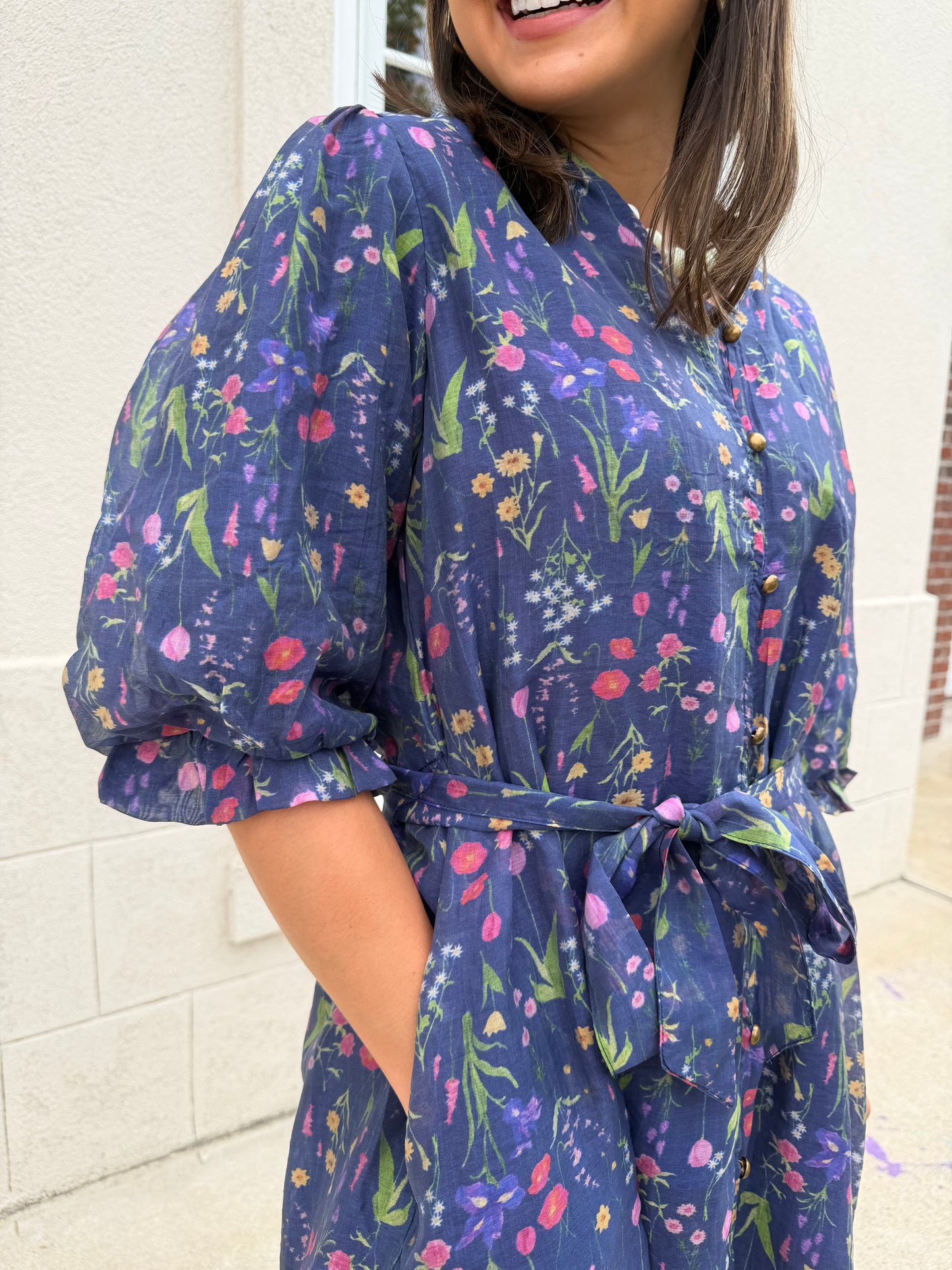 Navy Floral Mix Print Mini Dress