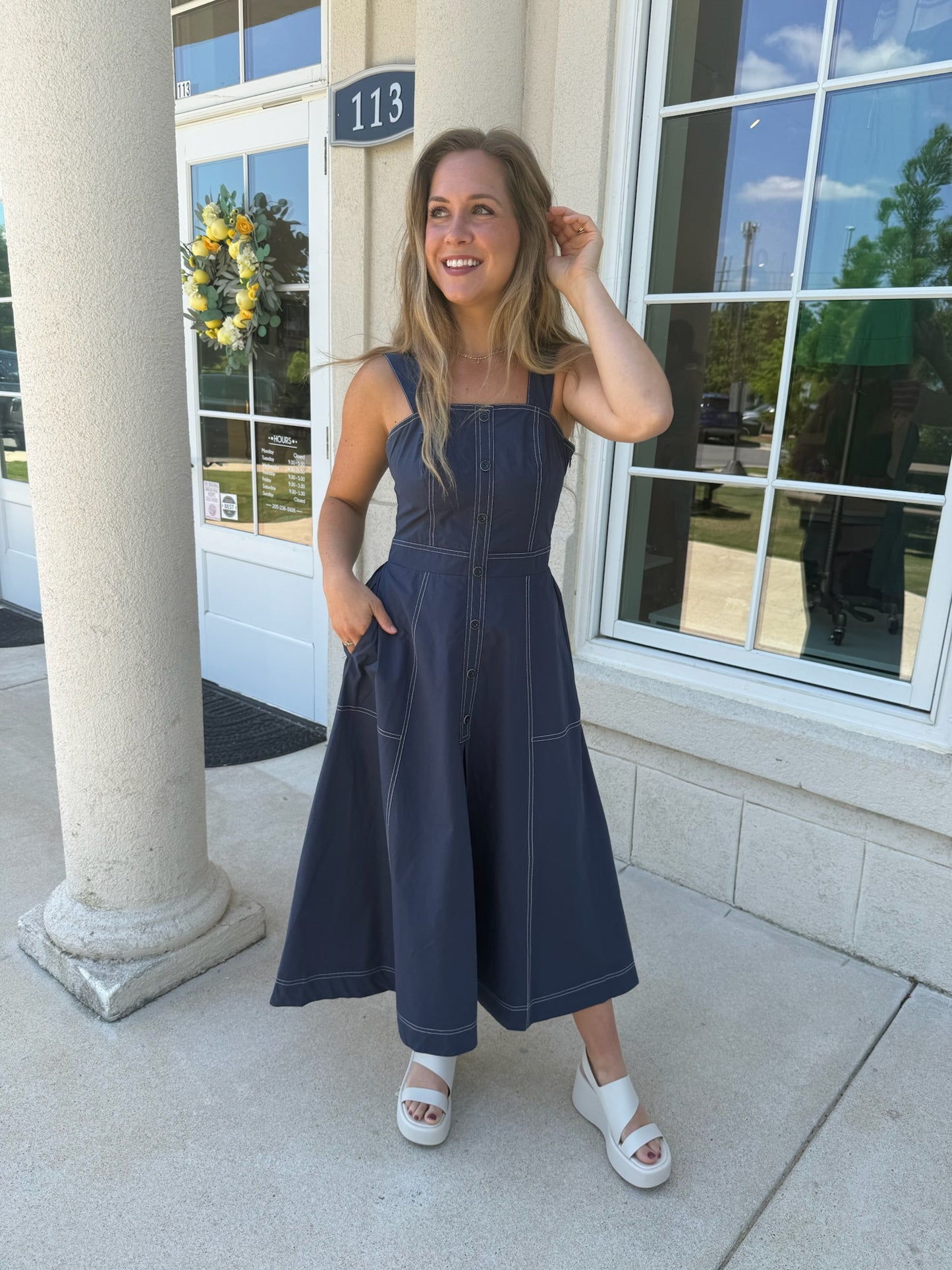 Navy and Off White Long Dress