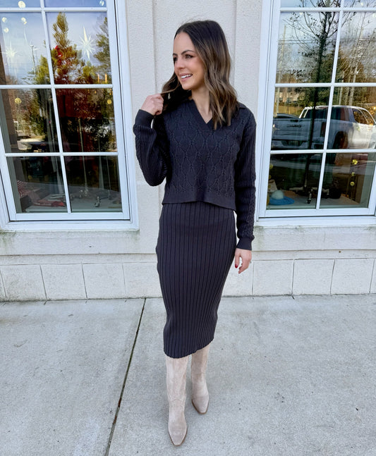 Charcoal Twofer Sweater Dress