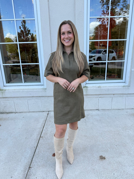 Verdigris Collared Suede Dress