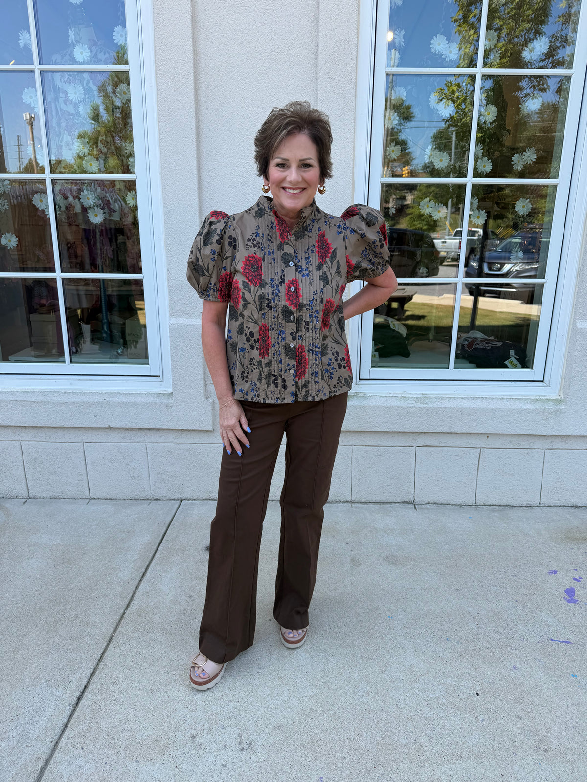 Brown Seam Detailed Flared Pants