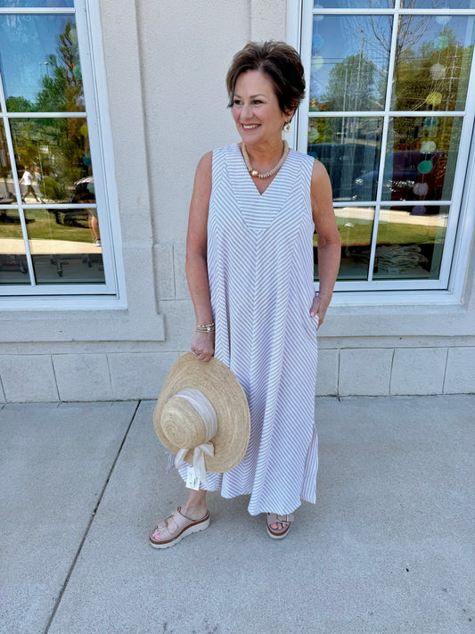 Latte Chevron Stripe Sleeveless Midi