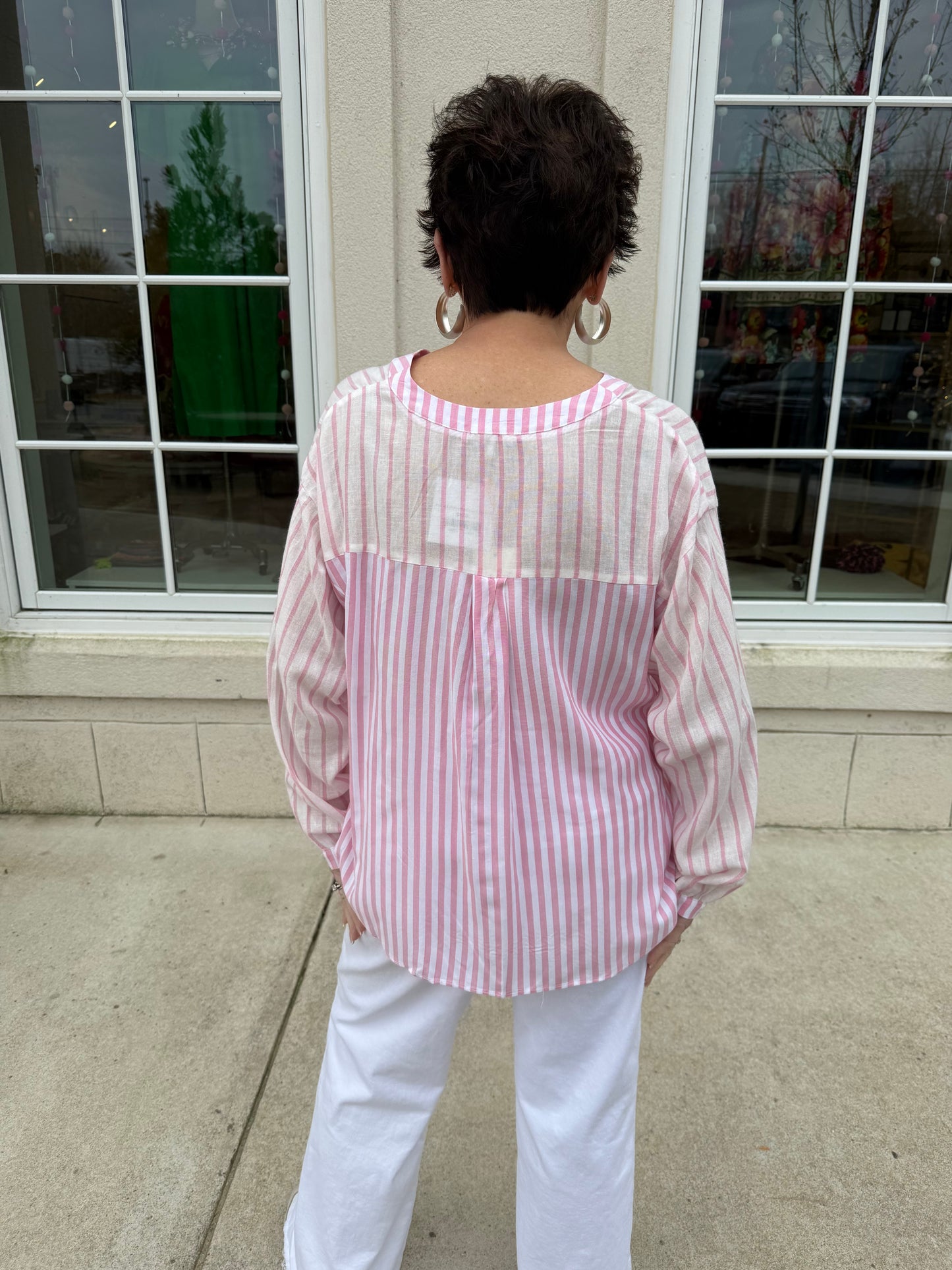 Pink and White Striped Mixed Top