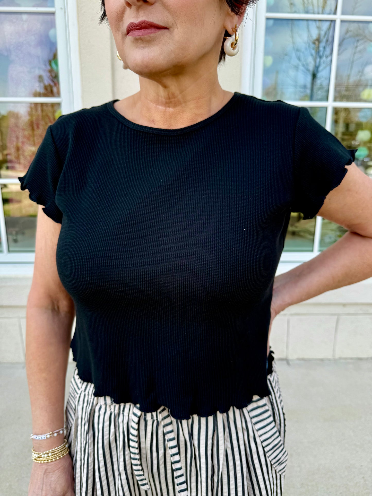 Black Waffle Fabric Top