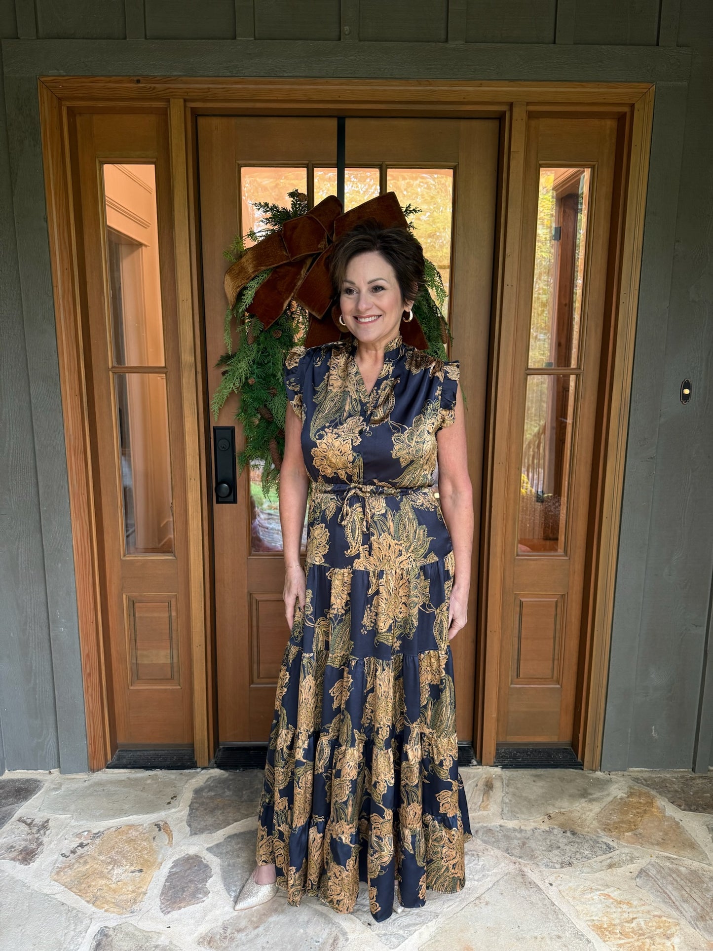 Ink Multi Floral Print Tiered Maxi