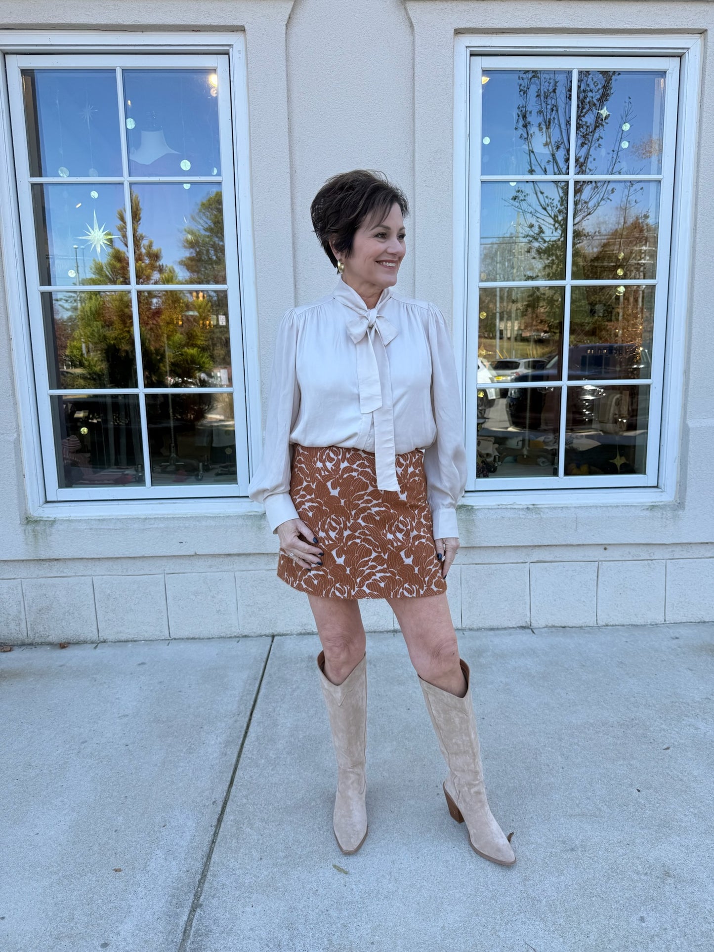 Oat Button Down with Neck Tie Blouse