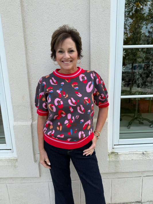 Charcoal Multi Leopard Print Sweater