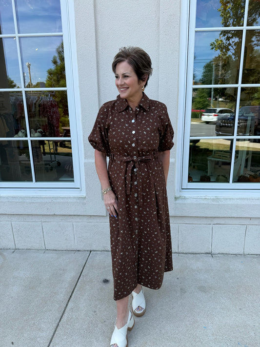 Dark Brown Floral Shirt Dress