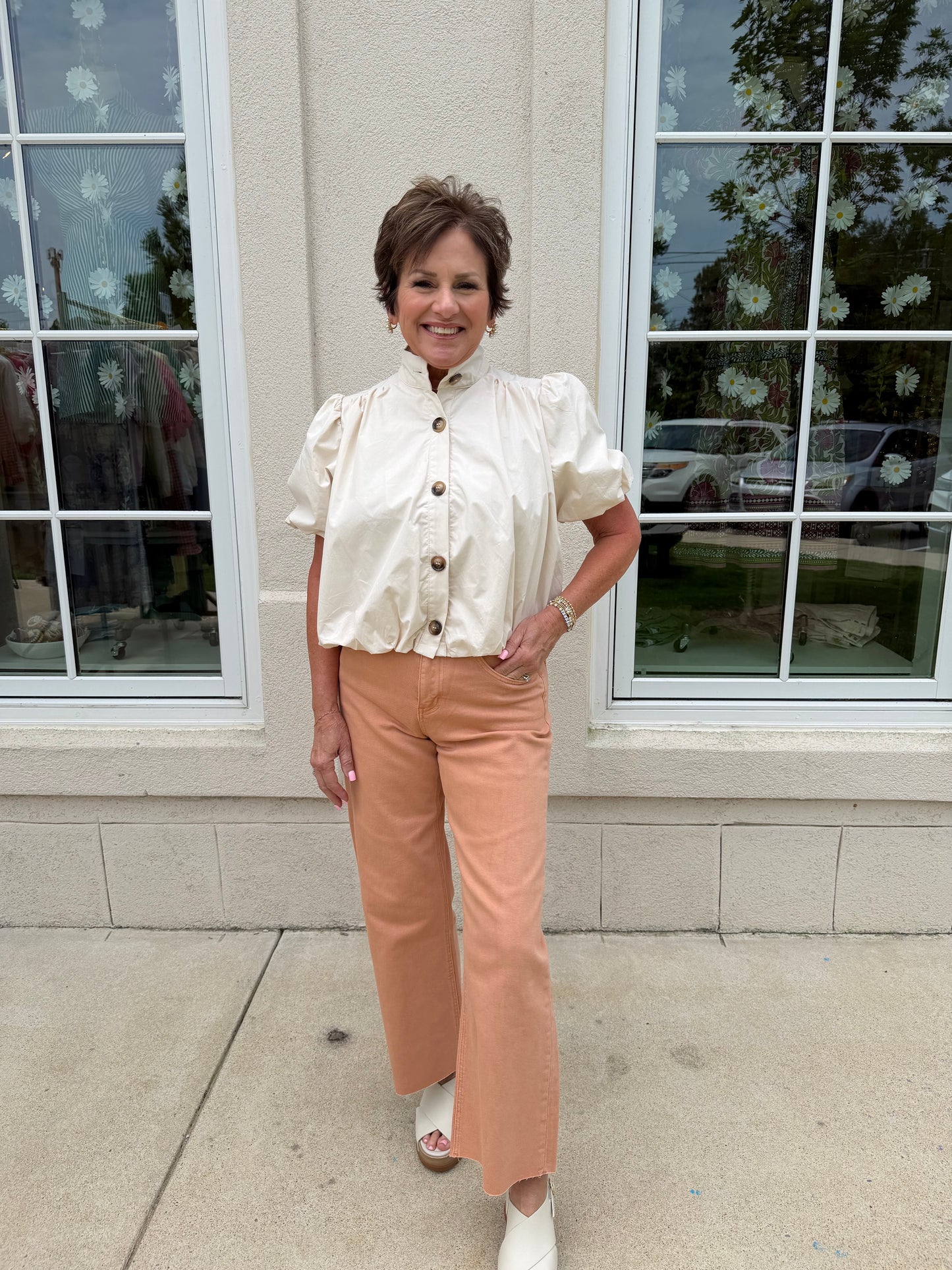 Ecru Bubble Hem Top