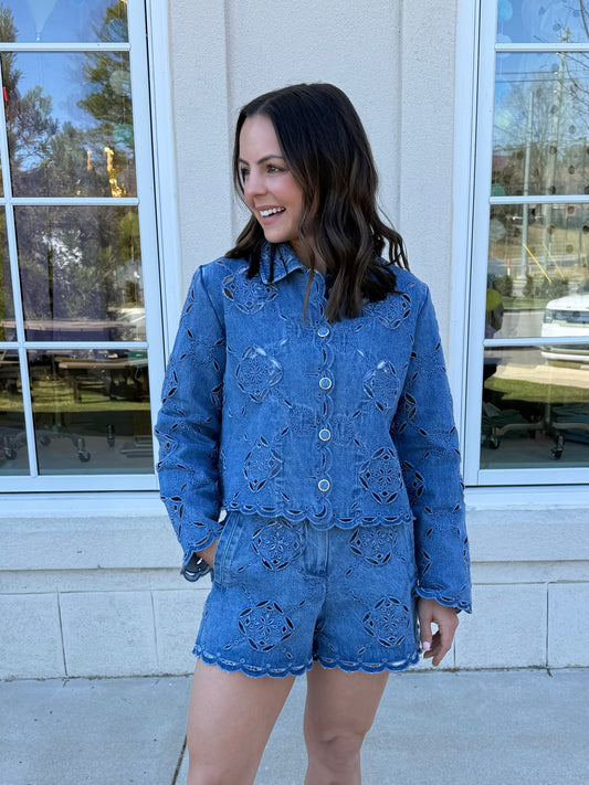 Denim Blue Eyelet Jacket