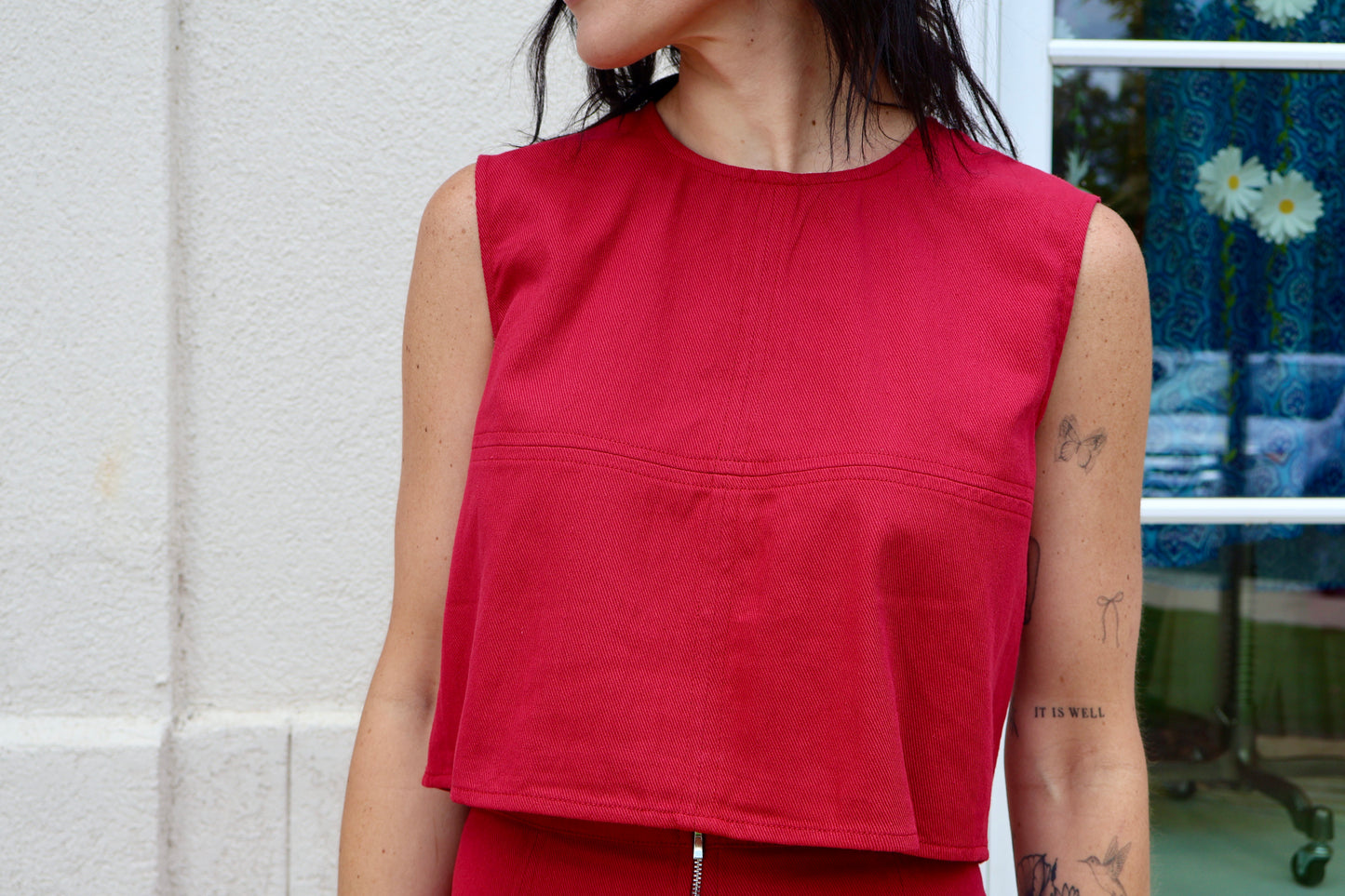 Crimson Denim Top