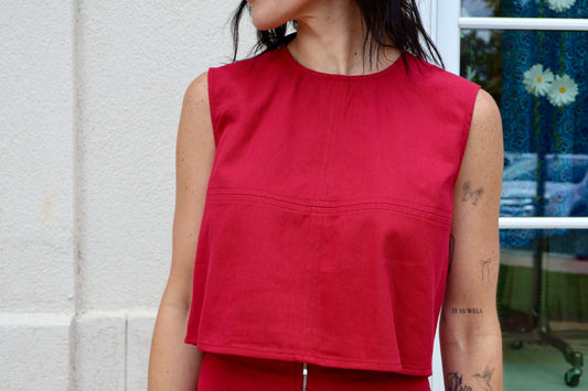 Crimson Denim Top