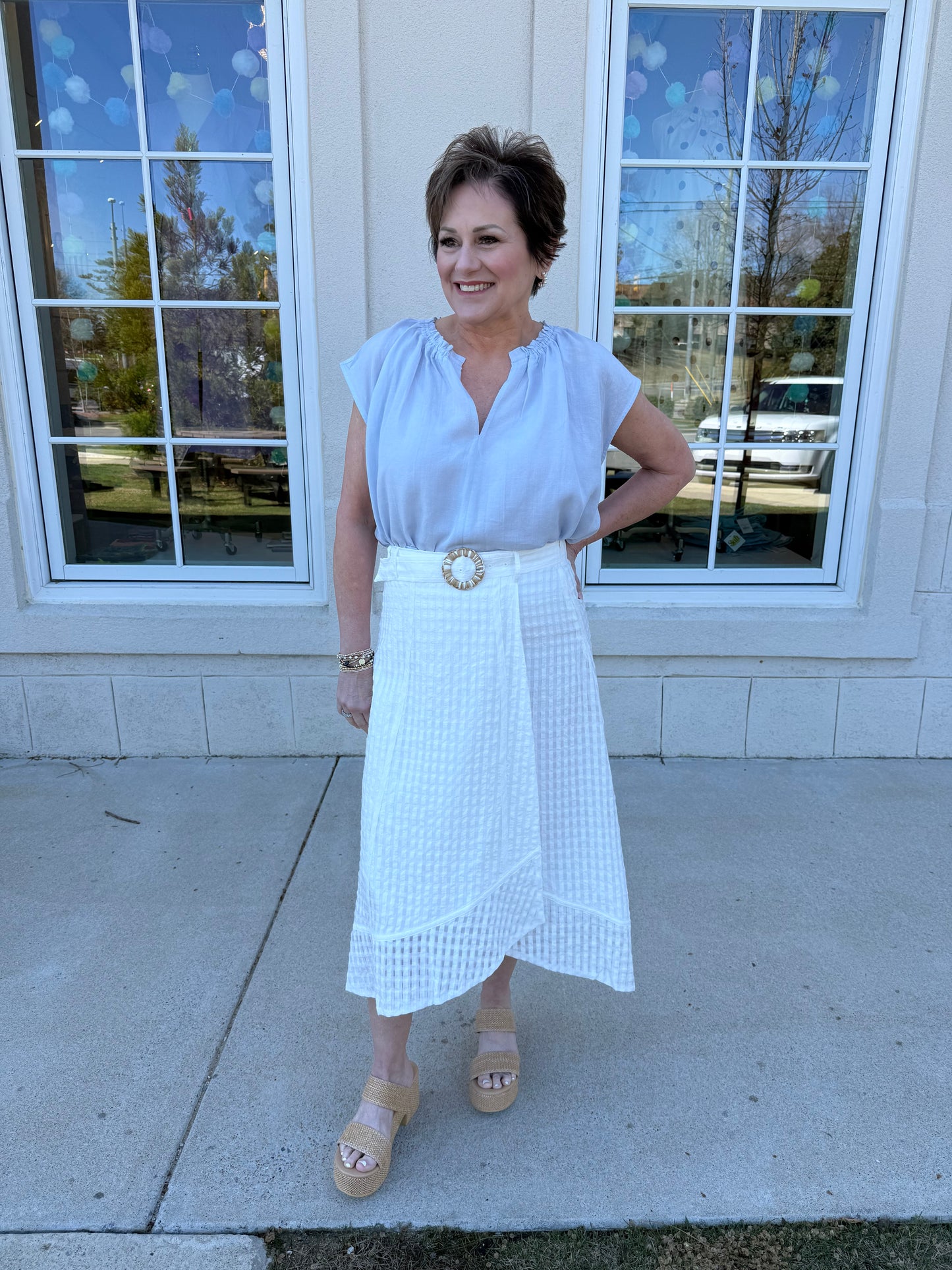 White Check Textured Skirt