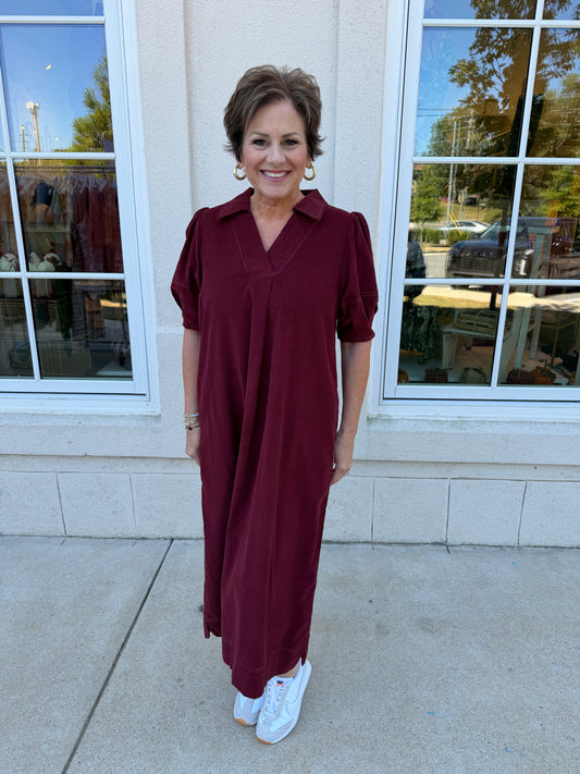 Burgundy Corduroy Midi Dress