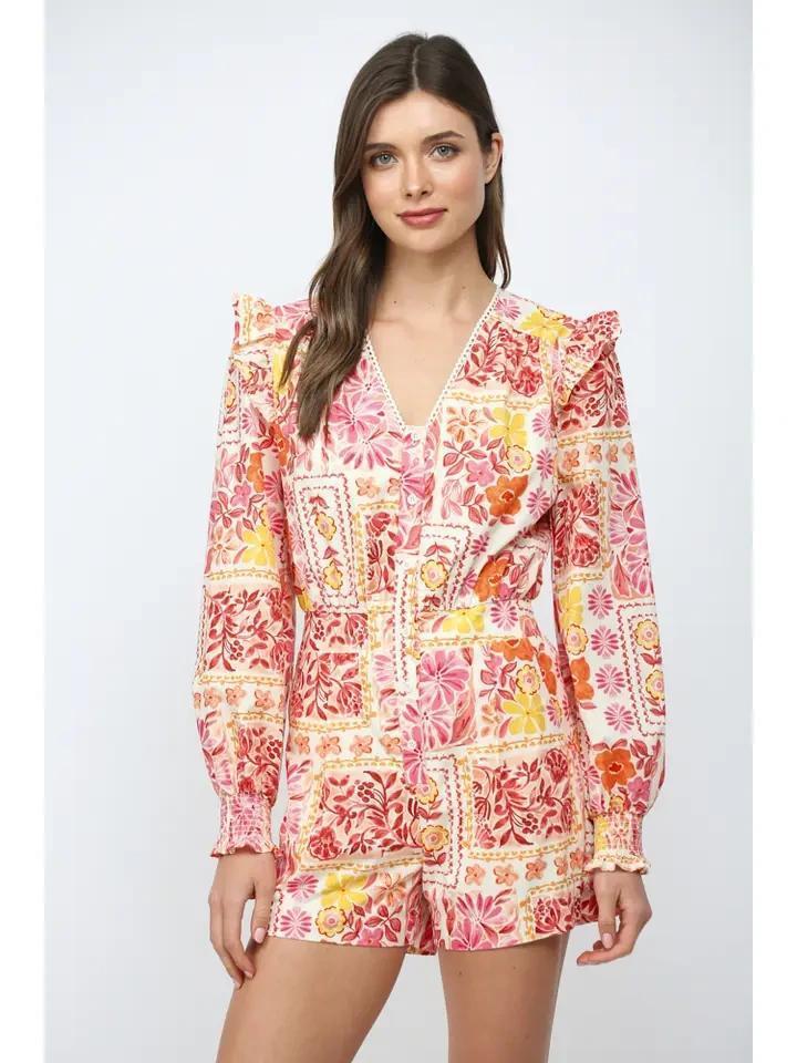 Ivory Multi Floral Patchwork Print Romper