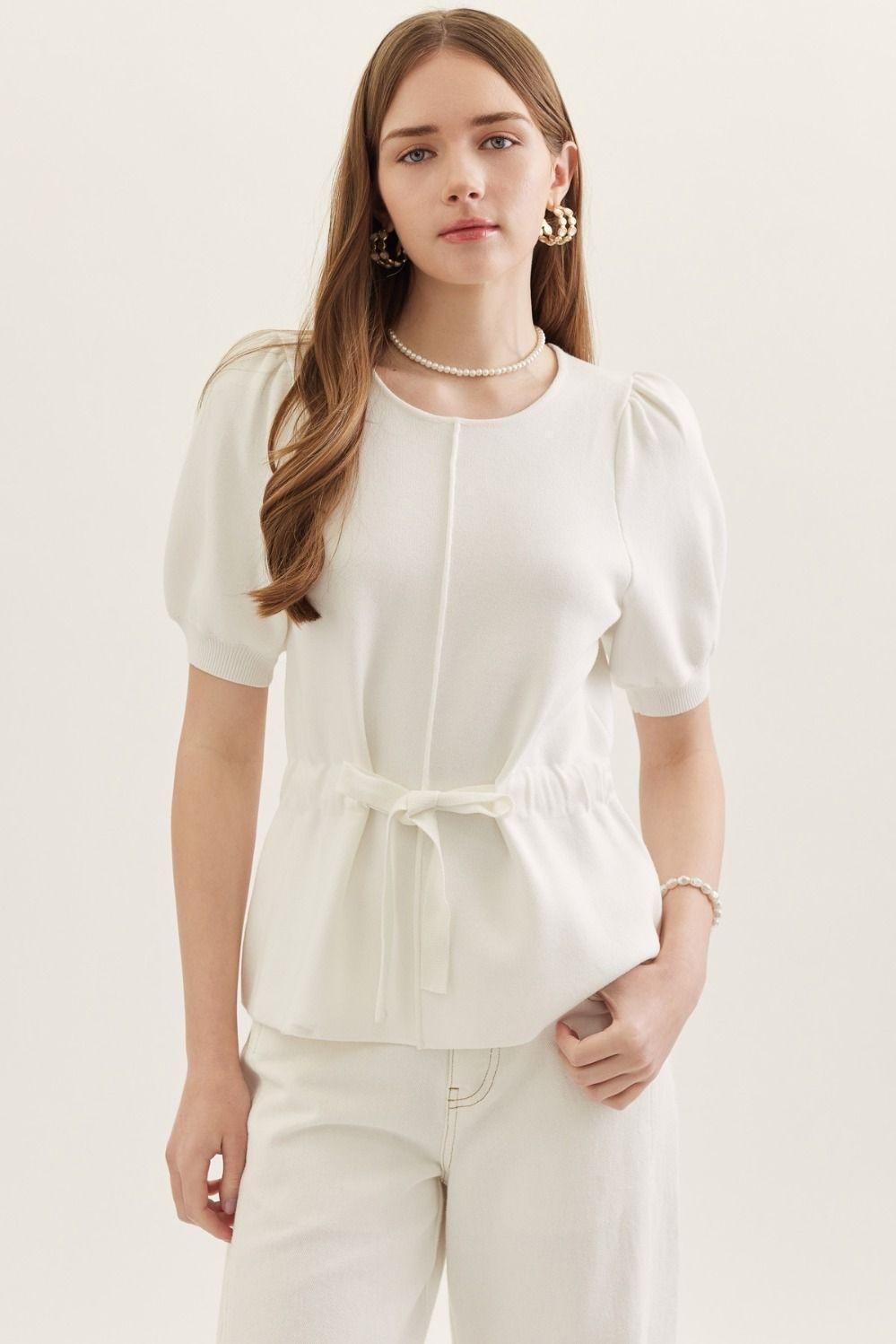 Off White Waist Detail Knit Top