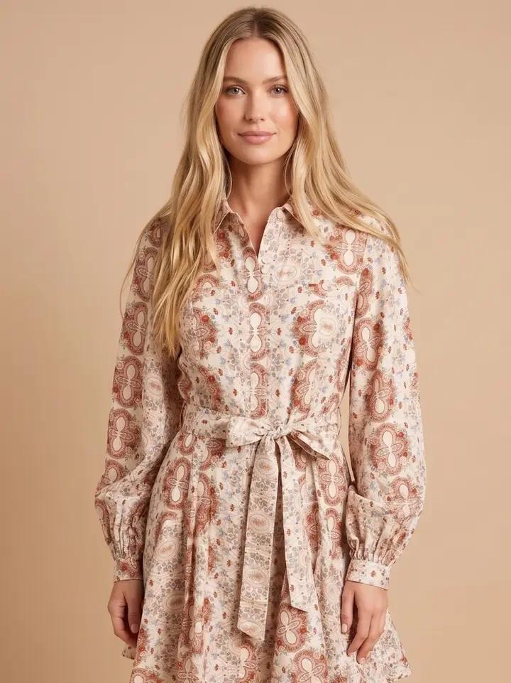 Cream Rust Multi Button Down Mini