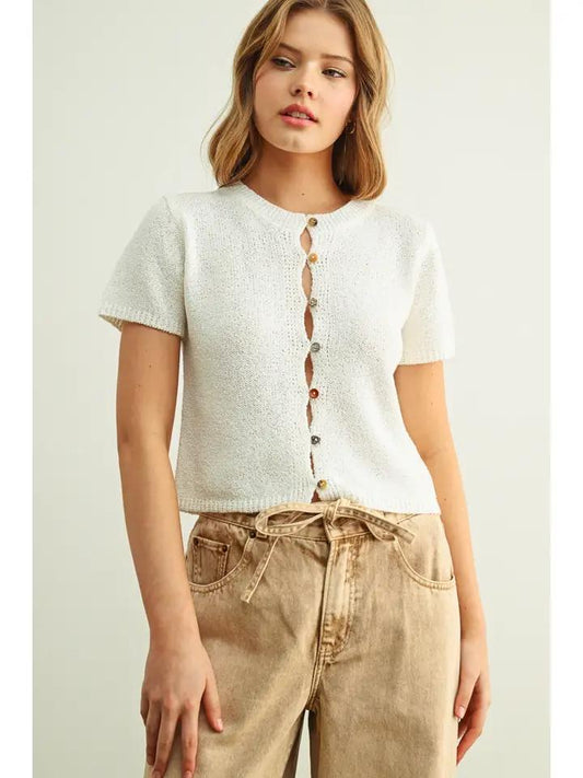 Off White Multi Button Top