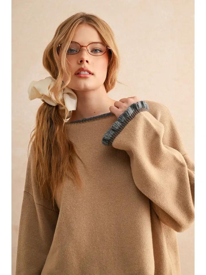 Mocha and Grey Ruffled Knit Set