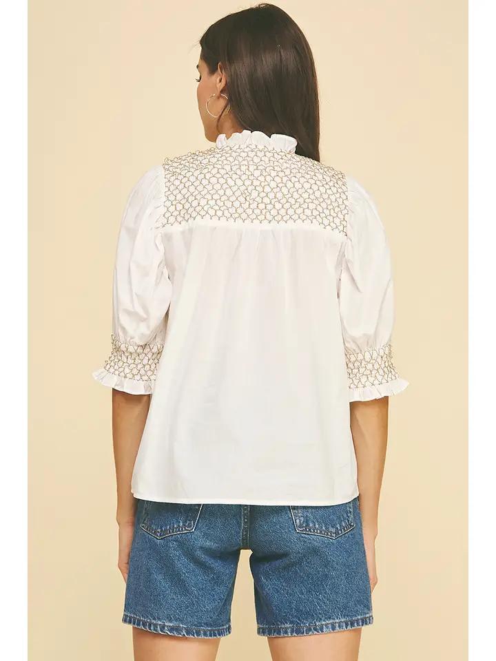 Off White with Tan Stitching Top