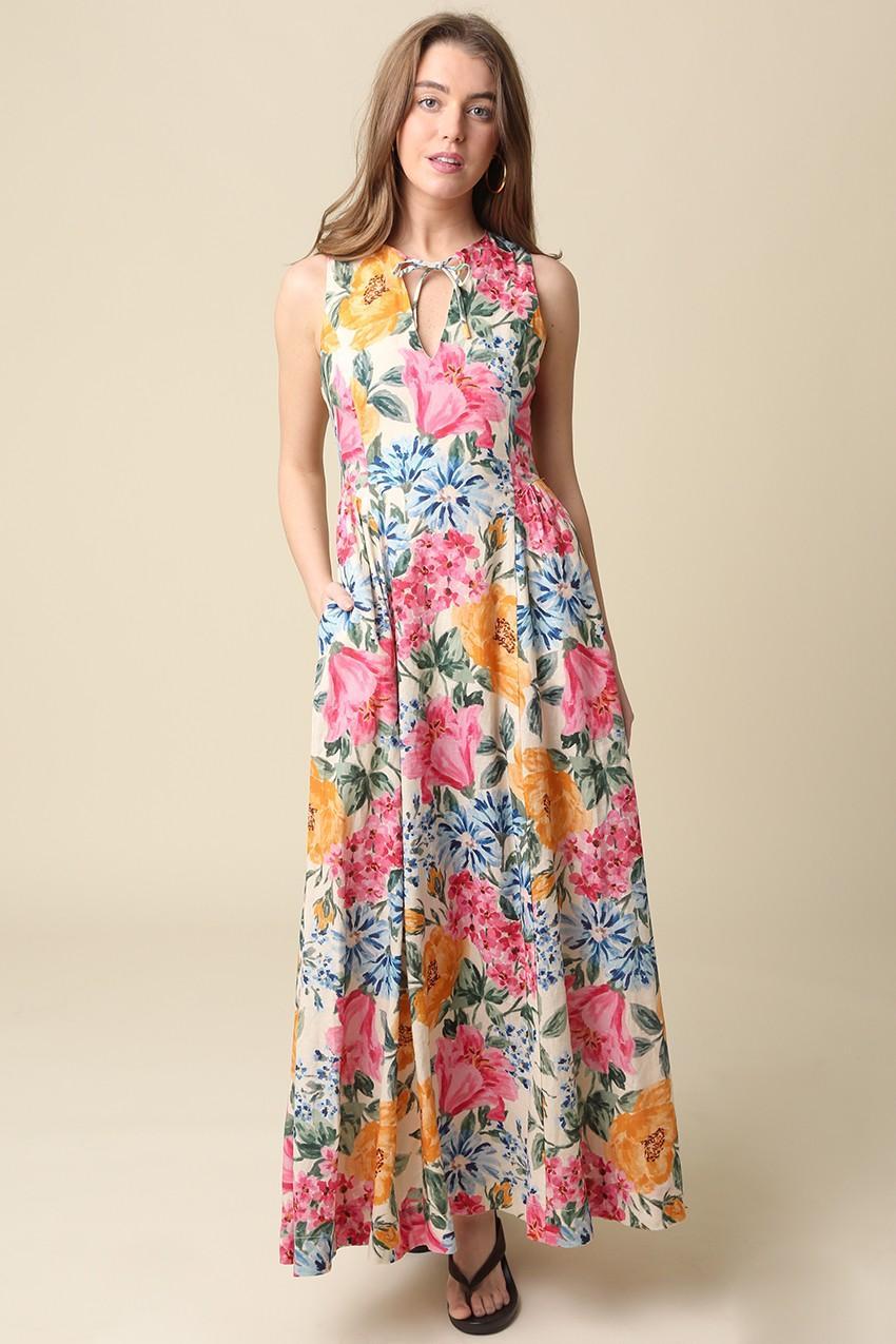 High-neck Floral Maxi Dress