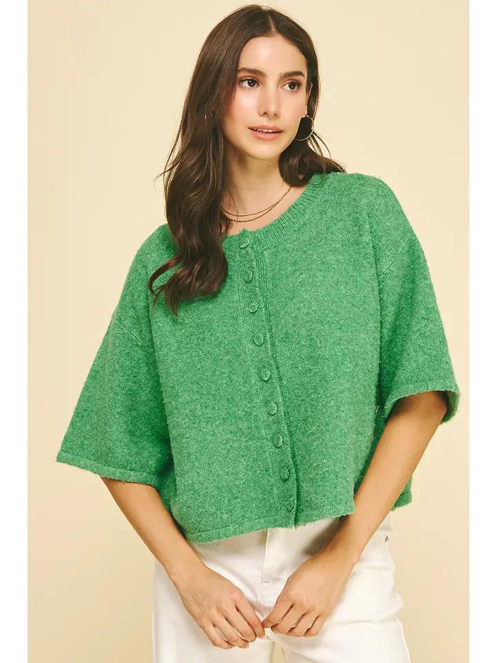 Green Button Front  Sweater